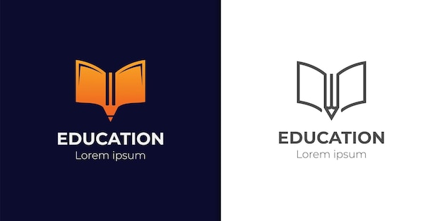 Libro vectorial y diseño de icono de logotipo de lápiz para símbolo de logotipo de estudiante de escritor de educación