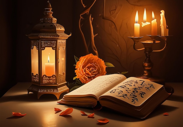 Vector un libro con una vela y una vela a su lado