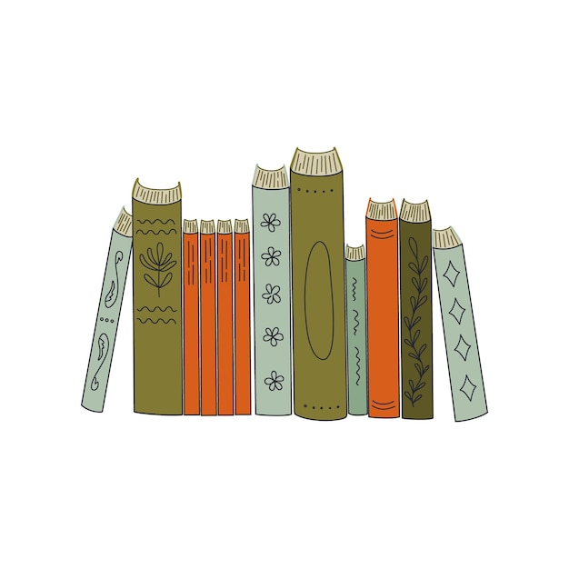 Vector libros aislados en un fondo transparente espinas de libros de estilo doodle literatura