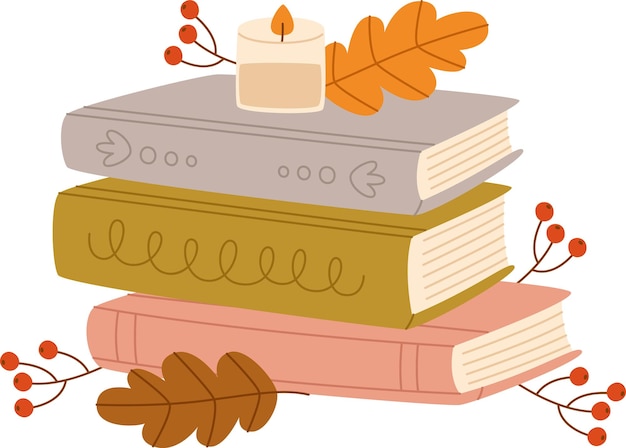 Libros apilados con hojas de otoño