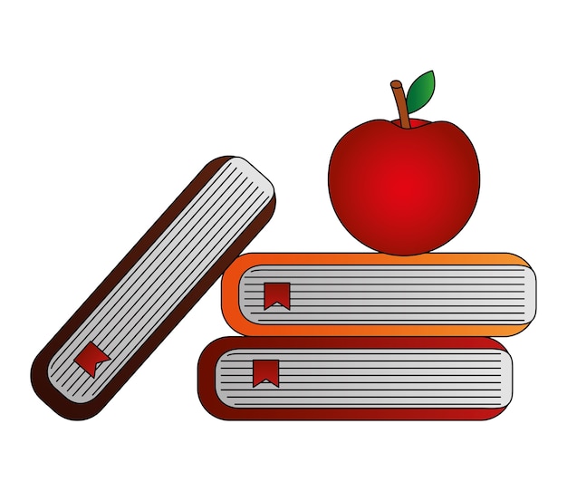 Libros de la biblioteca con diseño de ilustración vectorial de apple