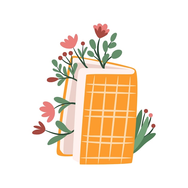 Vector libros cerrados con flores y botánica en las páginas