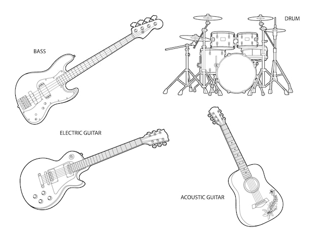 Vector libros para colorear serie de instrumentos musicales página 10