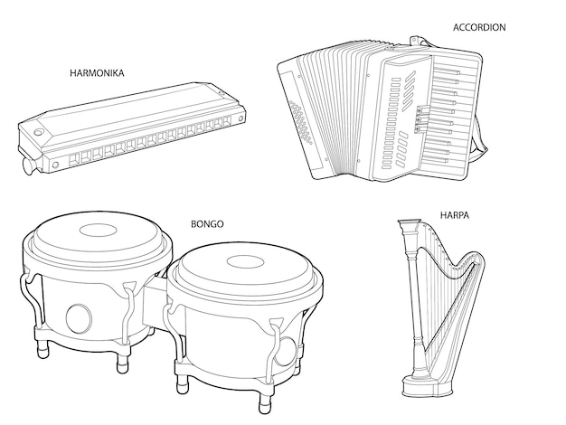 Vector libros para colorear serie de instrumentos musicales página 6