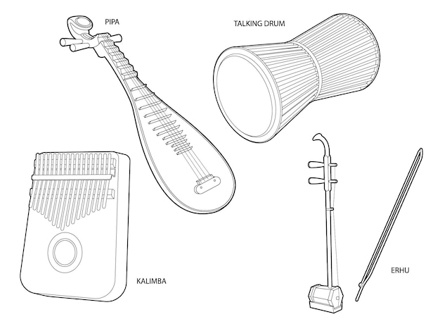 Vector libros para colorear series de instrumentos musicales página 1