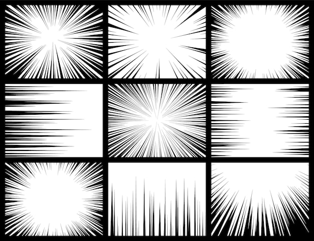 Libros de cómics rayos radiales líneas cómics fondo con líneas de velocidad de movimiento elementos de estilo pop art vector