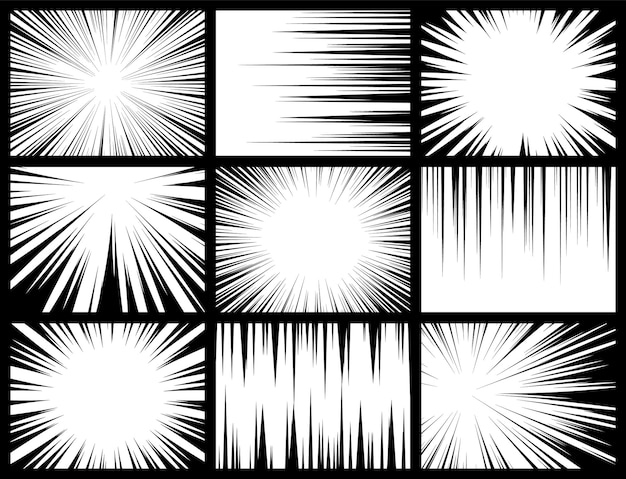Libros de cómics rayos radiales líneas cómics fondo con líneas de velocidad de movimiento elementos de estilo pop art vector