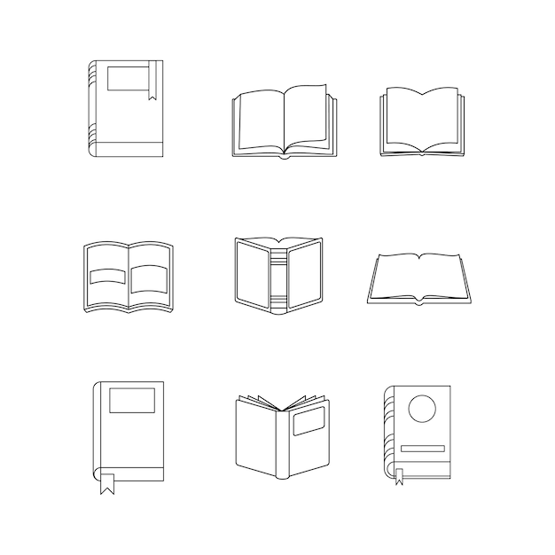Libros dibujado línea símbolo signo icono colección esquema estilo ilustración aislada