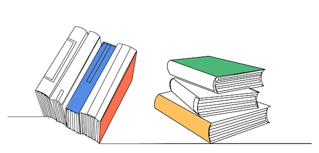 Libros dibujo de línea continua vector aislado