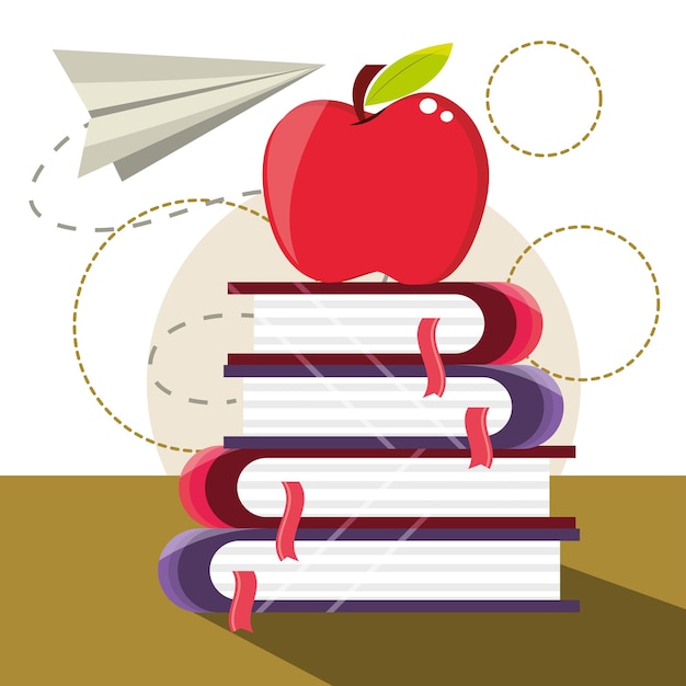 Vector libros educativos y manzana