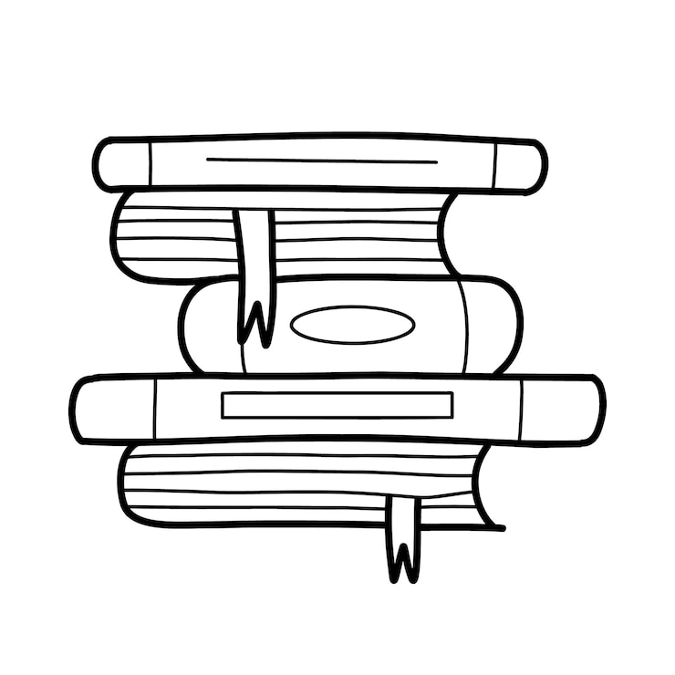 Vector libros en un estante en estilo garabato ilustración vectorial pila de libros de línea