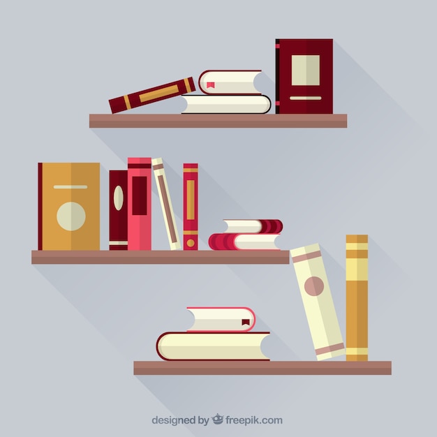 Vector libros en las estanterías