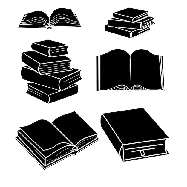 Vector libros en los estantes ilustración vectorial simplemente retro. objetos de libros dibujados a mano vintage para elementos de diseño de banner, logotipo o sitio web