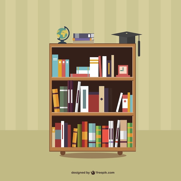 Vector libros en los estantes