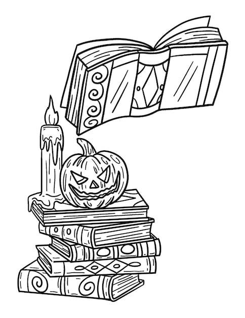 Libros de halloween calabaza y vela aislado
