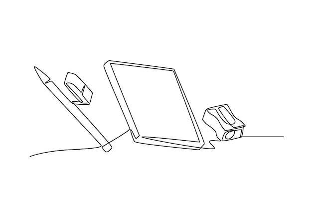 Libros lápices afilador de lápices y goma de borrar lápices suministros escolares concepto dibujo en línea