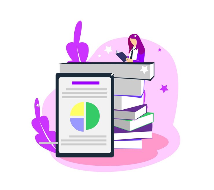 Vector libros leídos por estudiantes, buena ilustración para el diseño web de la biblioteca