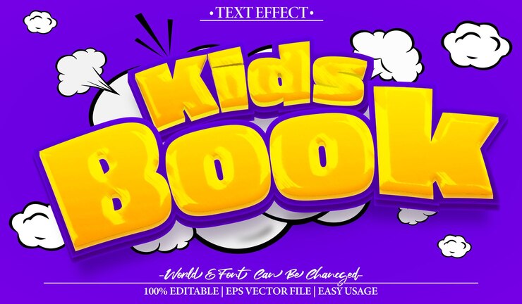 Vector libros para niños efecto de texto editable alfabeto niño diversión niños felices alegría púrpura colorido