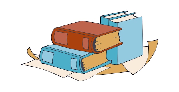 Libros y papeles Hojas en blanco pila de libros dibujados a mano Diario aislado o cuadernos elementos de la biblioteca vintage doodle ilustración vectorial