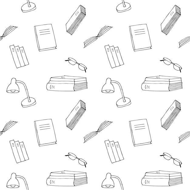 Libros patrón sin costuras dibujo a mano garabates ilustración vectorial
