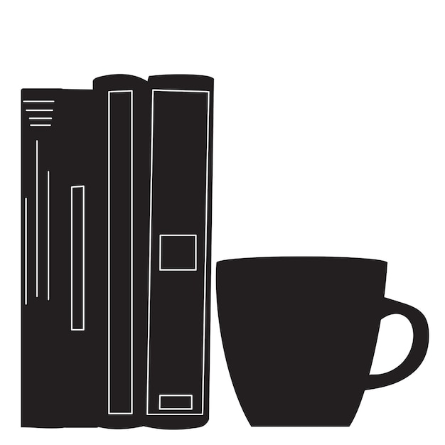 Vector libros taza silueta negra vector aislado