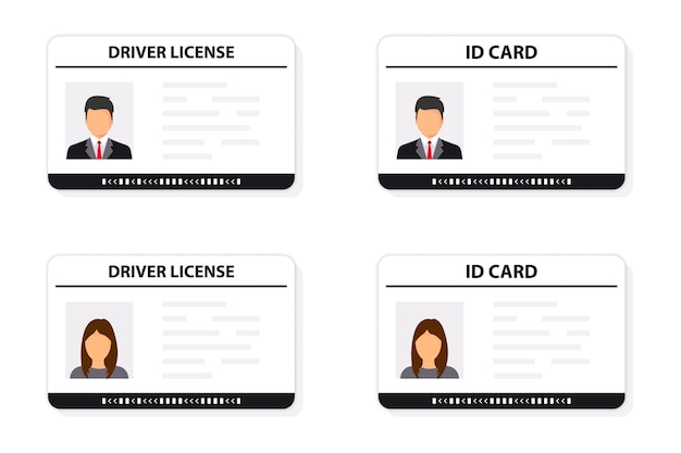 Licencia de conducir. tarjeta de identificación. icono de tarjeta de identificación. licencia de conducir de hombre y mujer y plantilla de tarjeta de tarjetas de identificación. licencia de conducir de icono. licencia de conducir, verificación de identidad, datos personales.