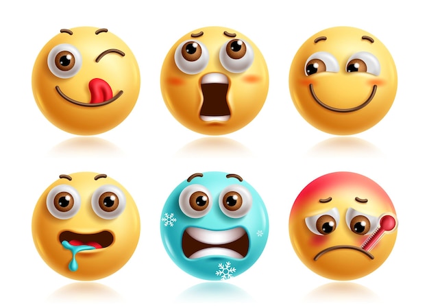 Lick emoji personajes conjunto vectorial Emojis 3d icono clip art personaje en avergonzado rubor tímido