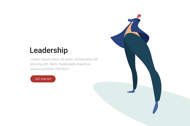 Vector líder empresario de pie en pose segura ilustración plana concepto de ganador de liderazgo