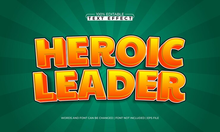 Vector líder heroico efecto de texto editable con un estilo de texto de héroe y niños