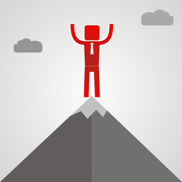 Líder en el pico de una montaña concepto de éxito empresarial