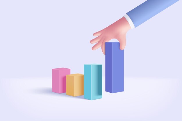 Liderazgo 3d para una nueva idea exitosa Excelente gráfico de negocios en la solución creativa de inversión de fondo en la mano que sostiene el concepto de gráfico Representación financiera de vector 3D en fondo blanco