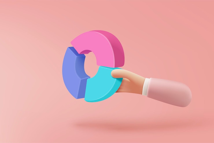 Vector liderazgo 3d para una nueva idea exitosa excelente gráfico de negocios en la solución creativa de inversión de fondo en la mano que sostiene el concepto de gráfico representación financiera de vector 3d en fondo rosa