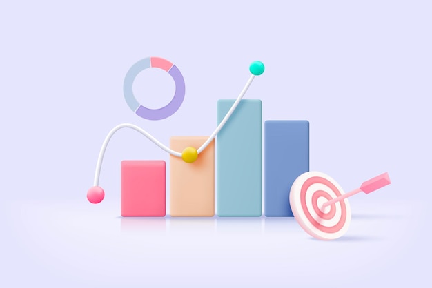 Liderazgo para una nueva idea exitosa Excelente gráfico de negocios en el fondo bajo concepto de solución creativa en renderizado vectorial 3D en fondo blanco objetivo 3D para inversiones financieras de bancos comerciales