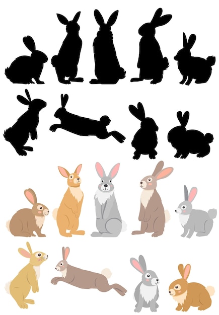 Liebres conejos establecer vector aislado de diseño plano