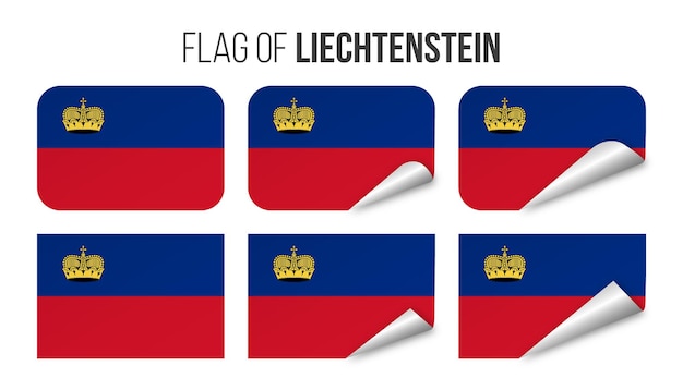 Liechtenstein bandera etiquetas pegatinas conjunto Vector ilustración 3d banderas de Liechtenstein blanco aislado