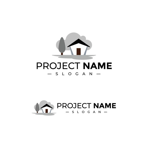Life Country House Village Style Logo Design Logo rústico para la vida rural y la comunidad de granjas
