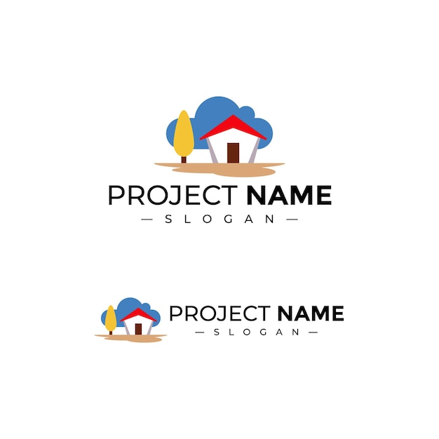 Life Country House Village Style Logo Design Logo rústico para la vida rural y la comunidad de granjas