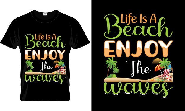 Vector life is a beach enjoy the waves beach diseño de camiseta retro vector premium