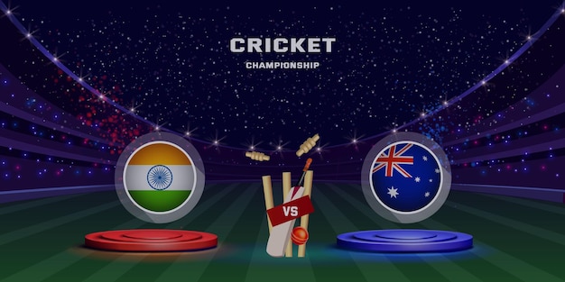 Liga de campeones del concepto de partido de críquet con cascos de bateador de los países participantes y estadio