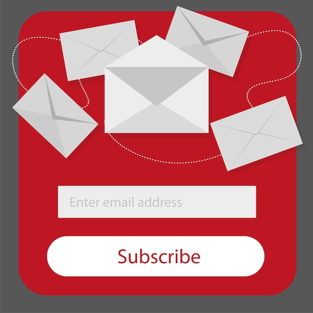 Light Suscríbete al formulario del boletín con el botón en colores rojo, gris y blanco - Vector de concepto de envío de correo electrónico