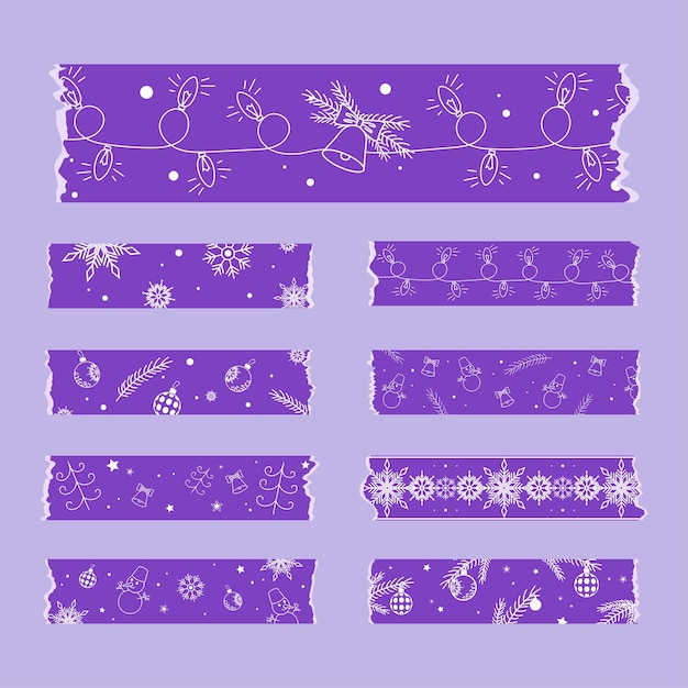 Lilac Ribbons Washi tape sticker set navidad temática año nuevo clipart