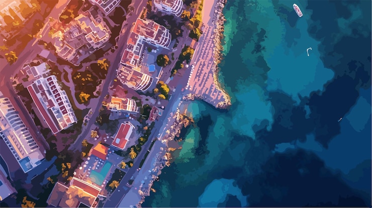 Vector limassol chipre vista aérea al atardecer impresionante escena del paseo marítimo en la luz de la hora dorada