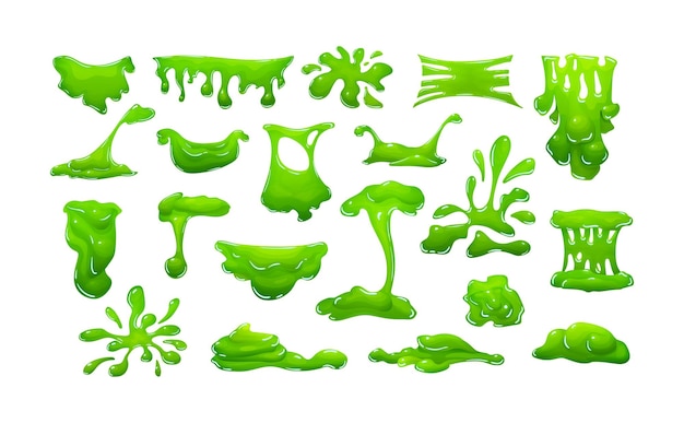 Limo verde realista en forma de gota que gotea salpica manchas Líquido viscoso tóxico verde pegajoso