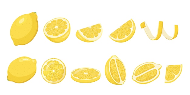 Limón amarillo entero con rodaja de fruta de limón rodajas redondas Espiral de cáscara de limón