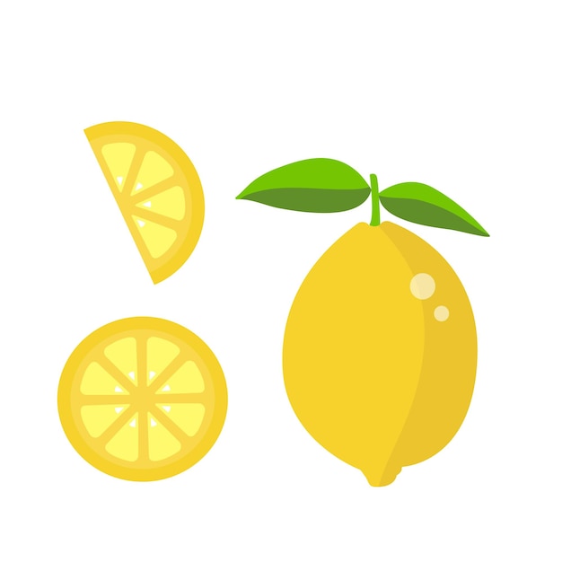 Limón amarillo y rebanada aislado sobre fondo blanco Ilustración vectorial