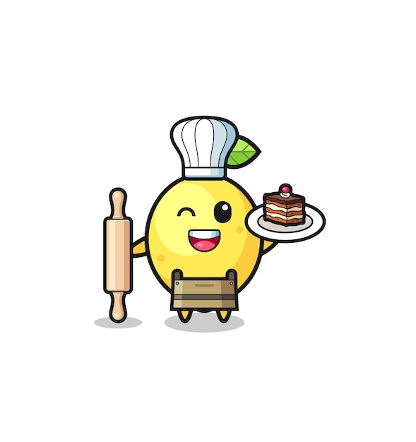Limón como mascota del chef de repostería sostiene un lindo diseño de rodillo