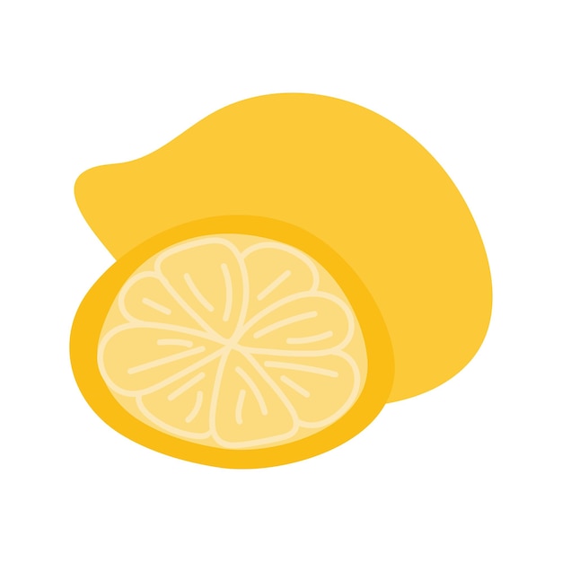 Limón dibujado a mano al estilo de dibujos animados Ilustración vectorial de un limón entero y un pedazo de cítrico