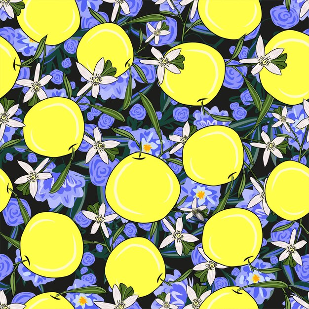 Limón dibujado a mano moderno y flores y patrón de fondo de moda jaguar perfecta