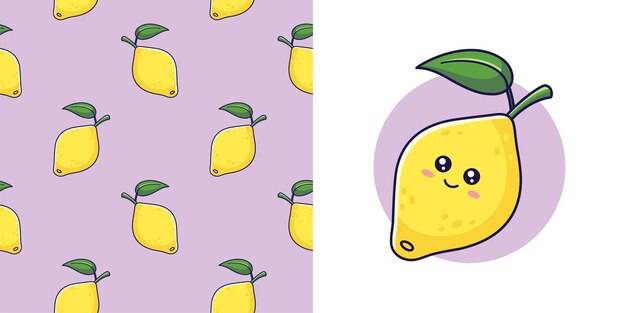 Limón dibujado a mano para ropa de bebé ilustración vectorial en estilo doodle postal con limón y patrones sin fisuras