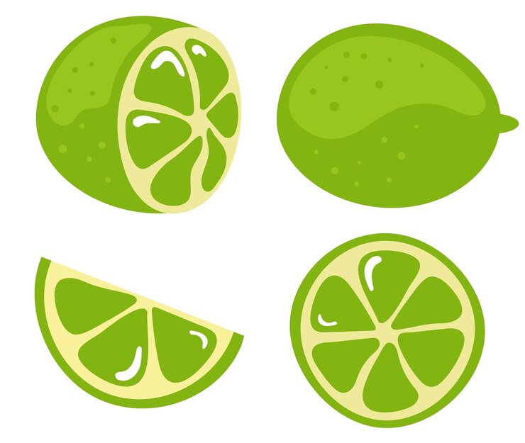 Vector limón, lima, mitad, fruta, icono, logotipo, plano, aislado, rebanada, conjunto, diseño gráfico, ilustración